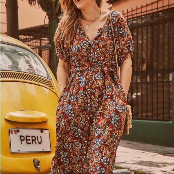 Faherty Women's Carmel Linen Dress in Red Desert Bloom Floral NWT Size XL - Picture 4 of 9